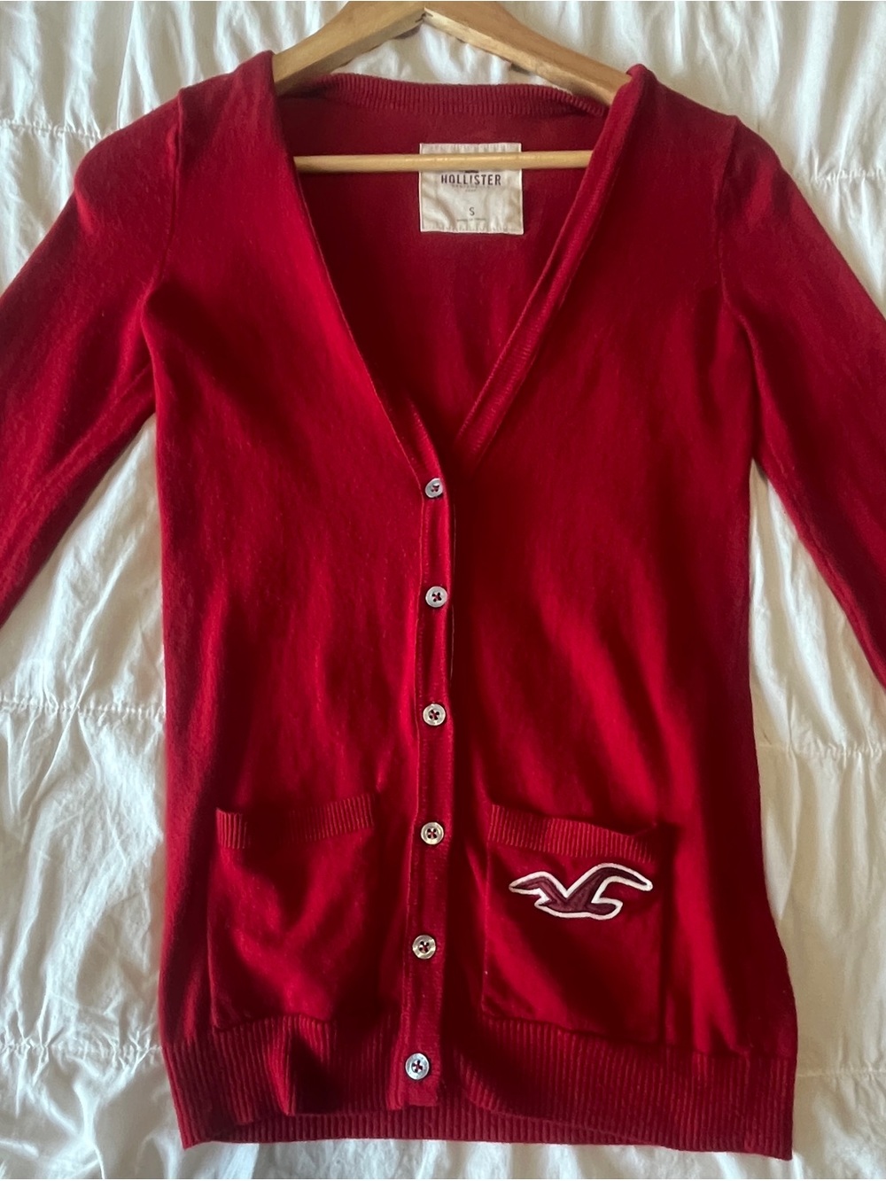 Hollister Bright Red V-Neck Button Cardigan